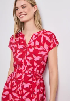 Midi-jurk met gespleten hals en print