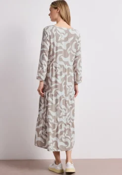 Midi-jurk met gespleten hals en print