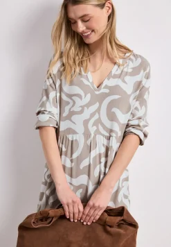 Midi-jurk met gespleten hals en print