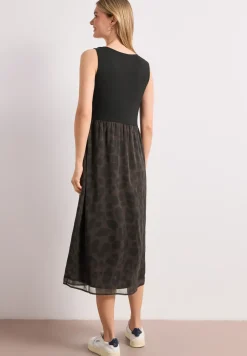 Midi-jurk met structuurmix en print
