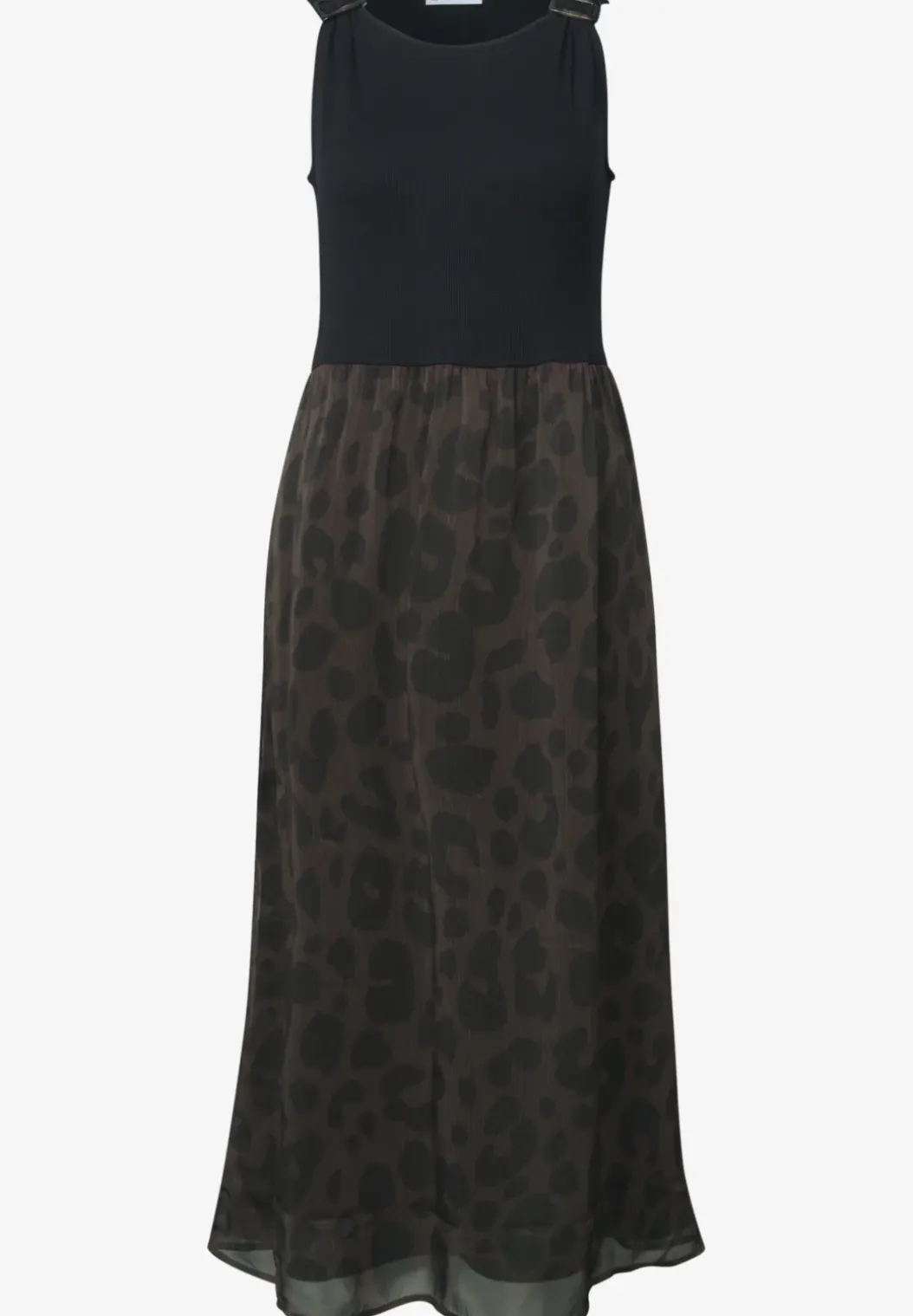 Midi-jurk met structuurmix en print