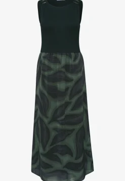 Midi-jurk met structuurmix en print