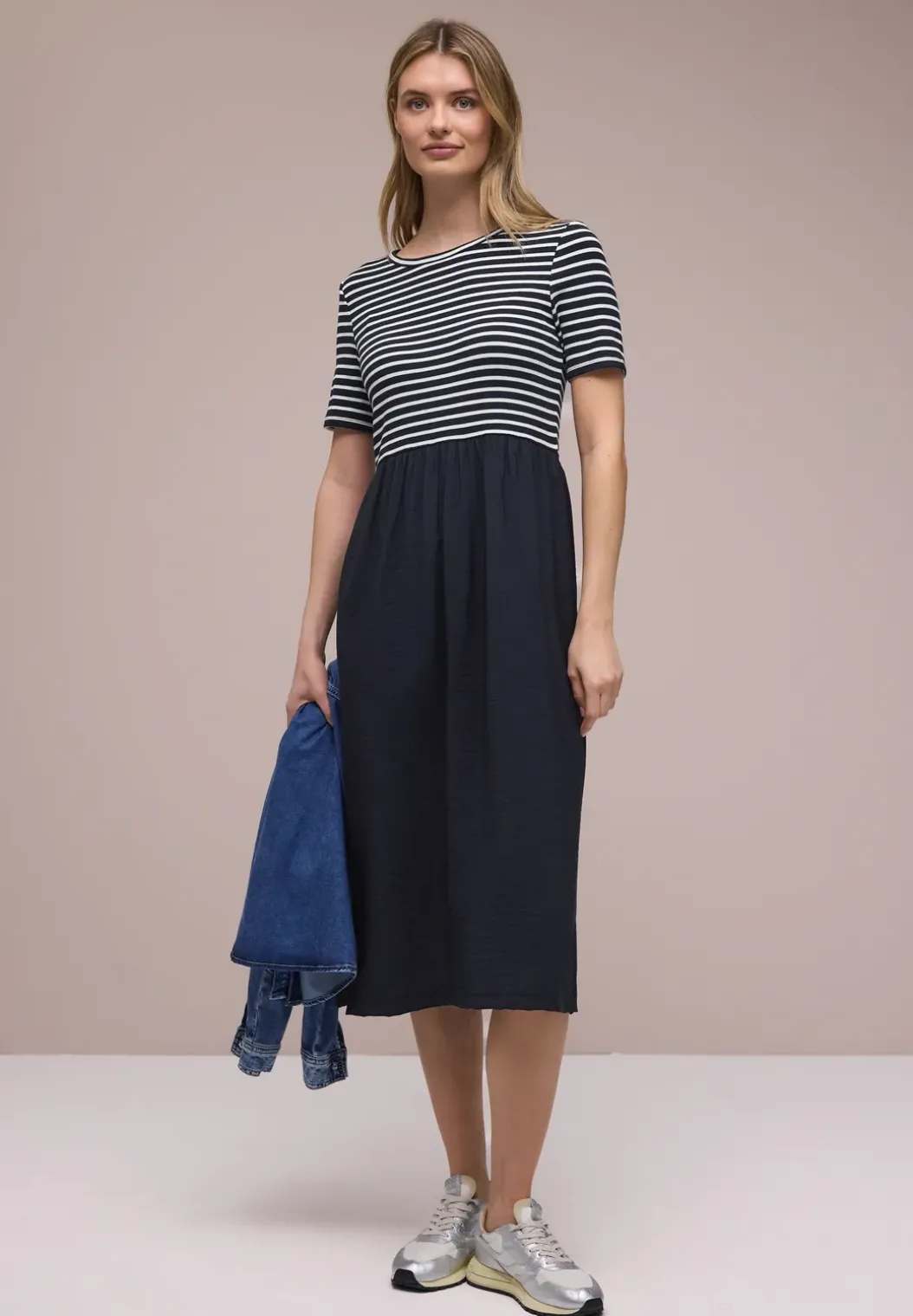 Midi-jurk met structuurmix