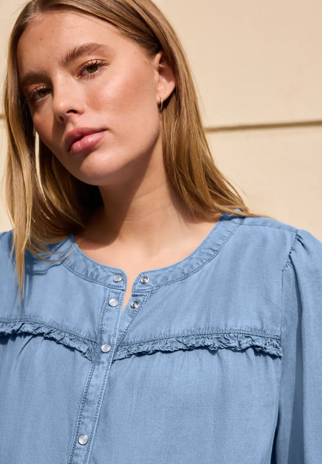 3/4-mouwen blouse in een verwassen look