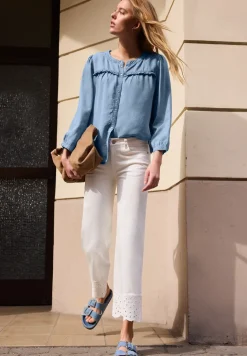 3/4-mouwen blouse in een verwassen look