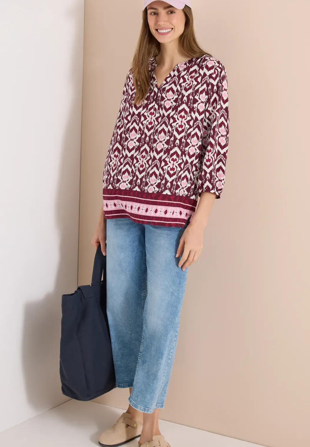 3/4-mouwen blouse met grafisch patroon