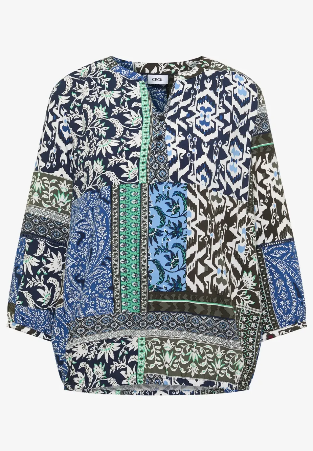 3/4-mouwen blouse met patchworkprint