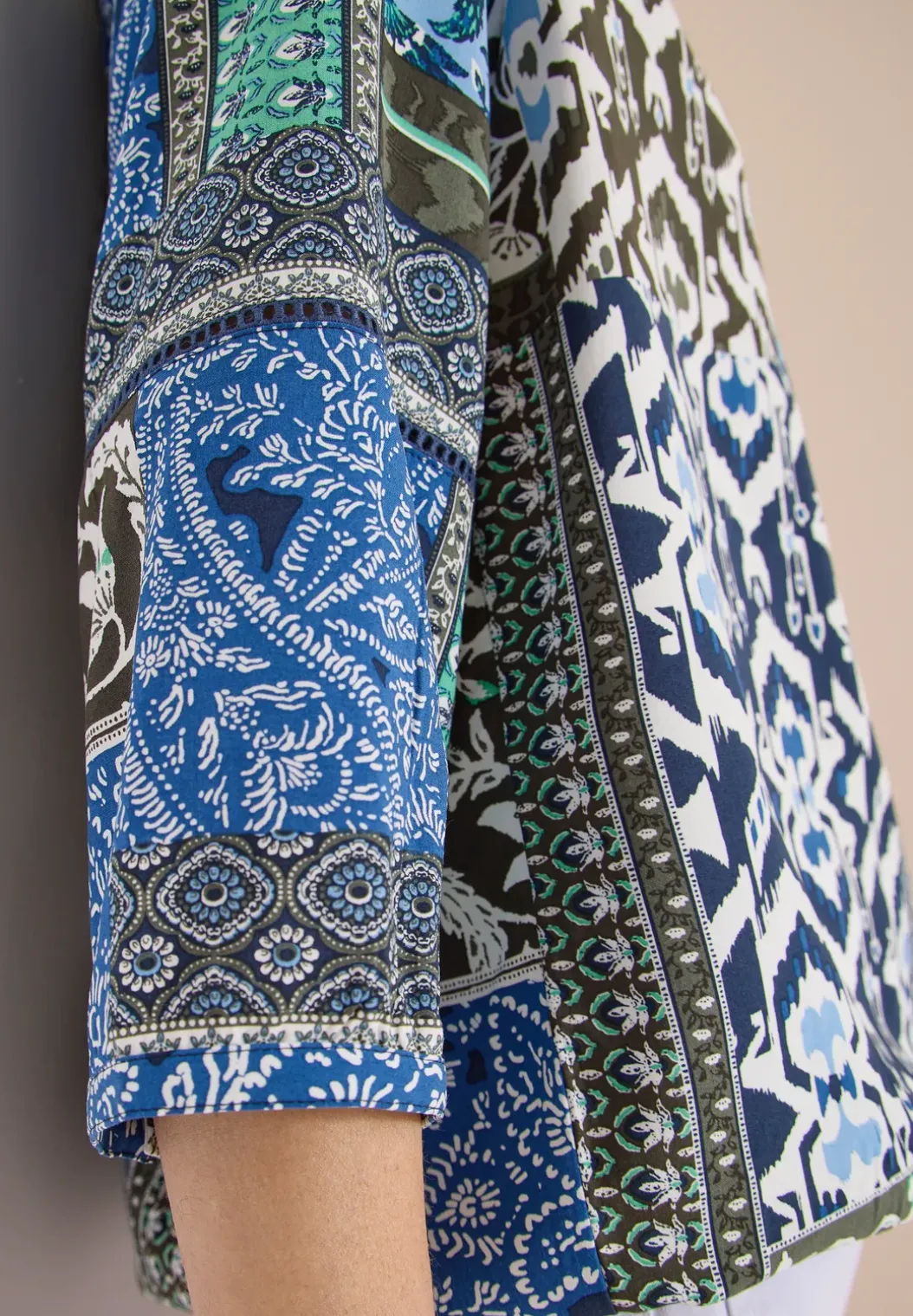 3/4-mouwen blouse met patchworkprint