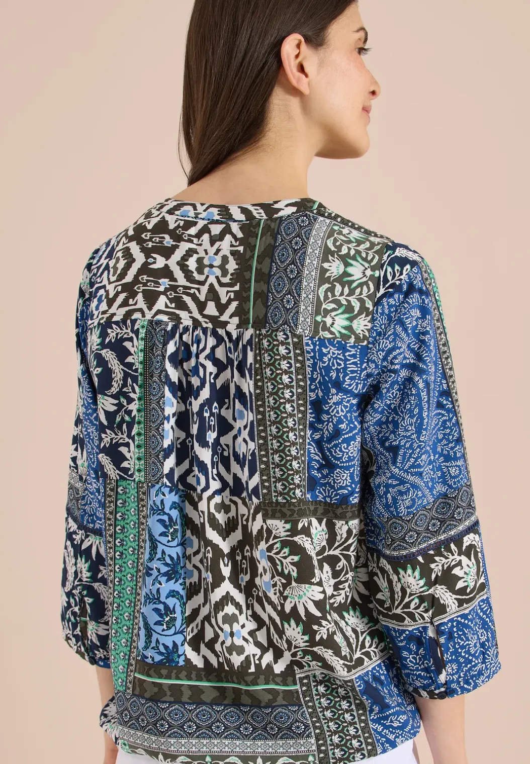 3/4-mouwen blouse met patchworkprint