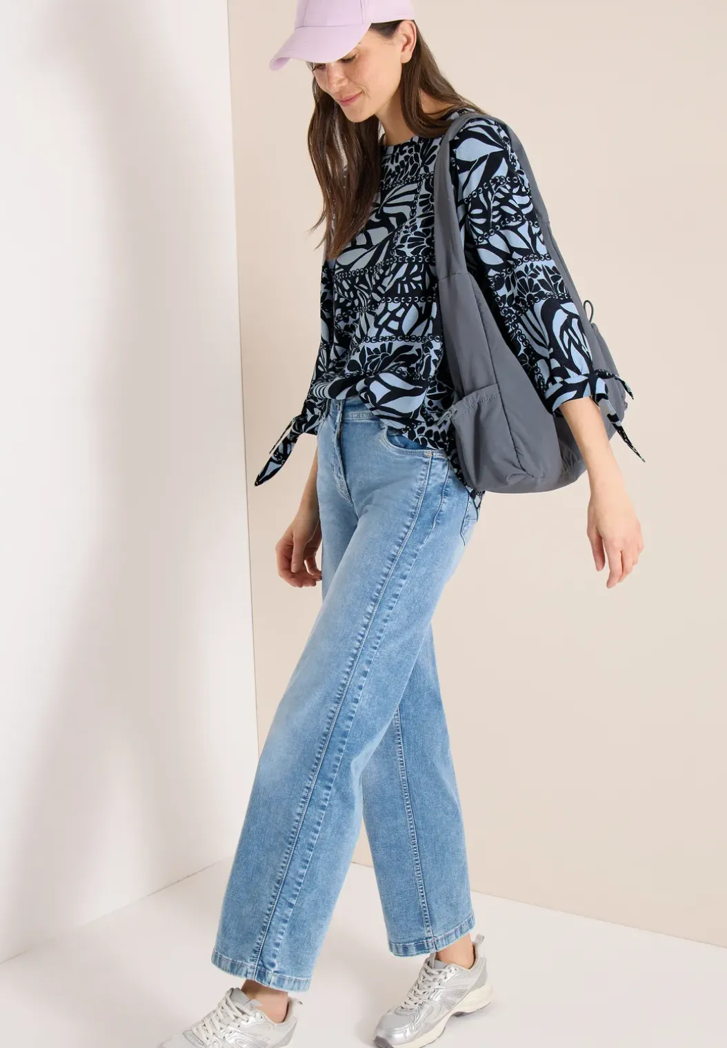 3/4-mouwen blouse met patchworkprint