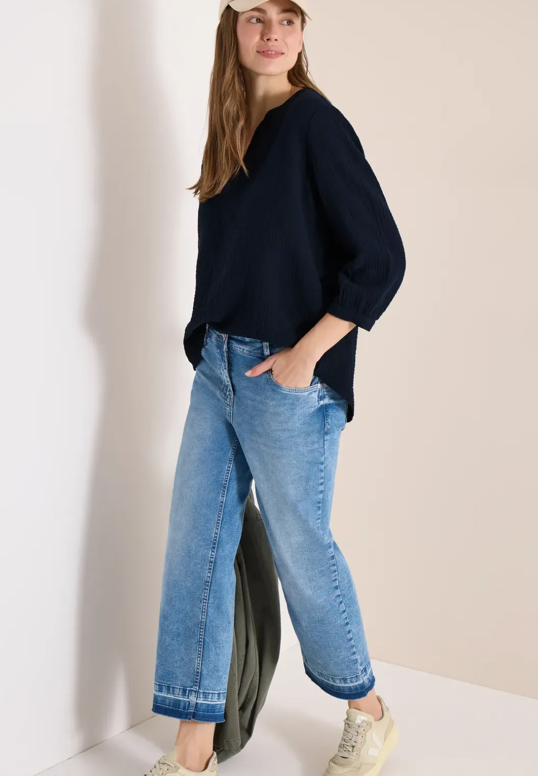3/4-mouwen blouse van mousseline