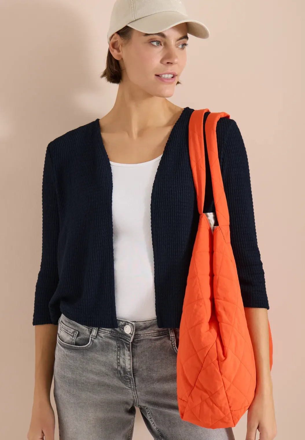 Open jas met 3/4 mouwen in ajour-look