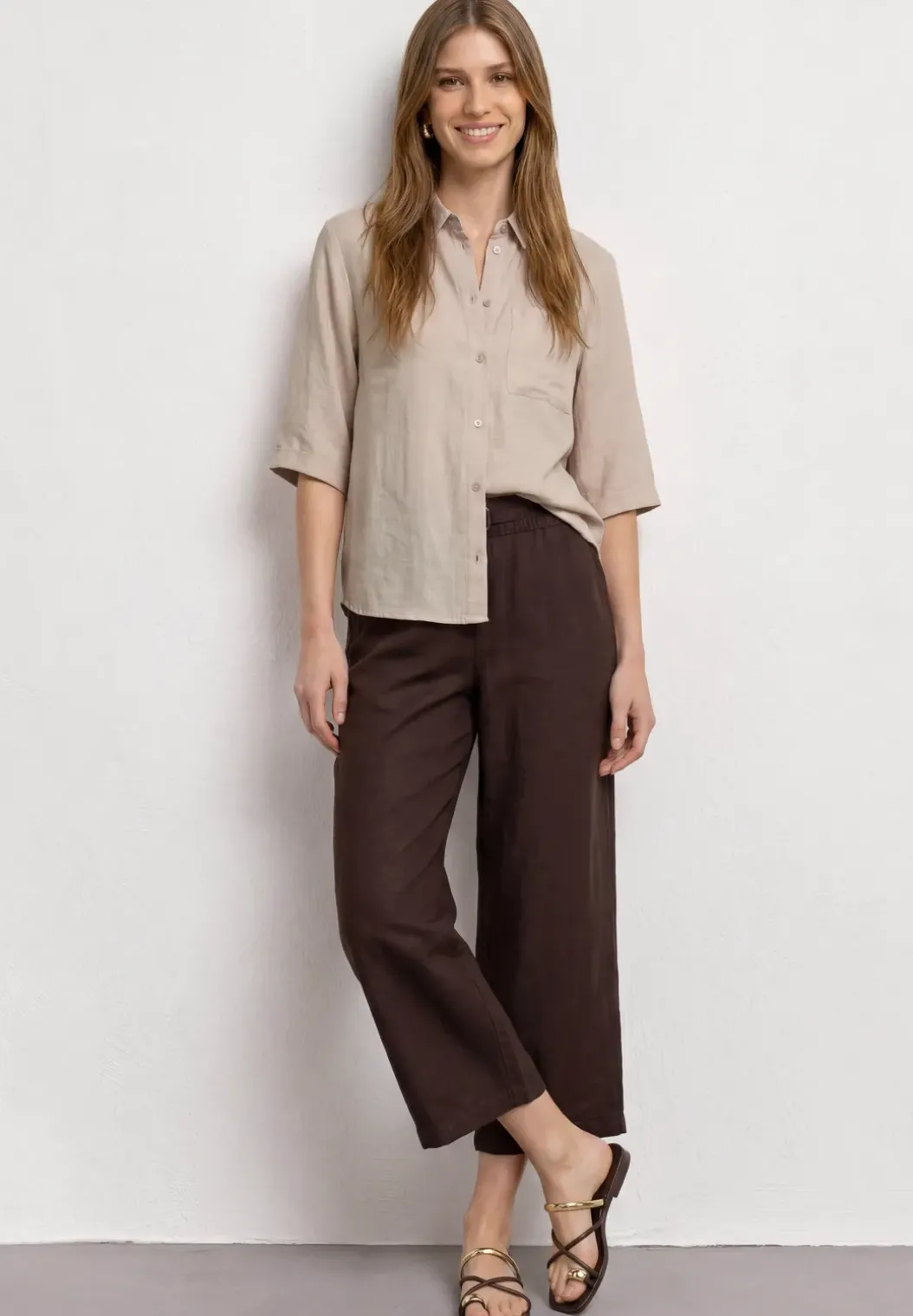 Overhemdblouse met 3/4 mouwen en borstzak