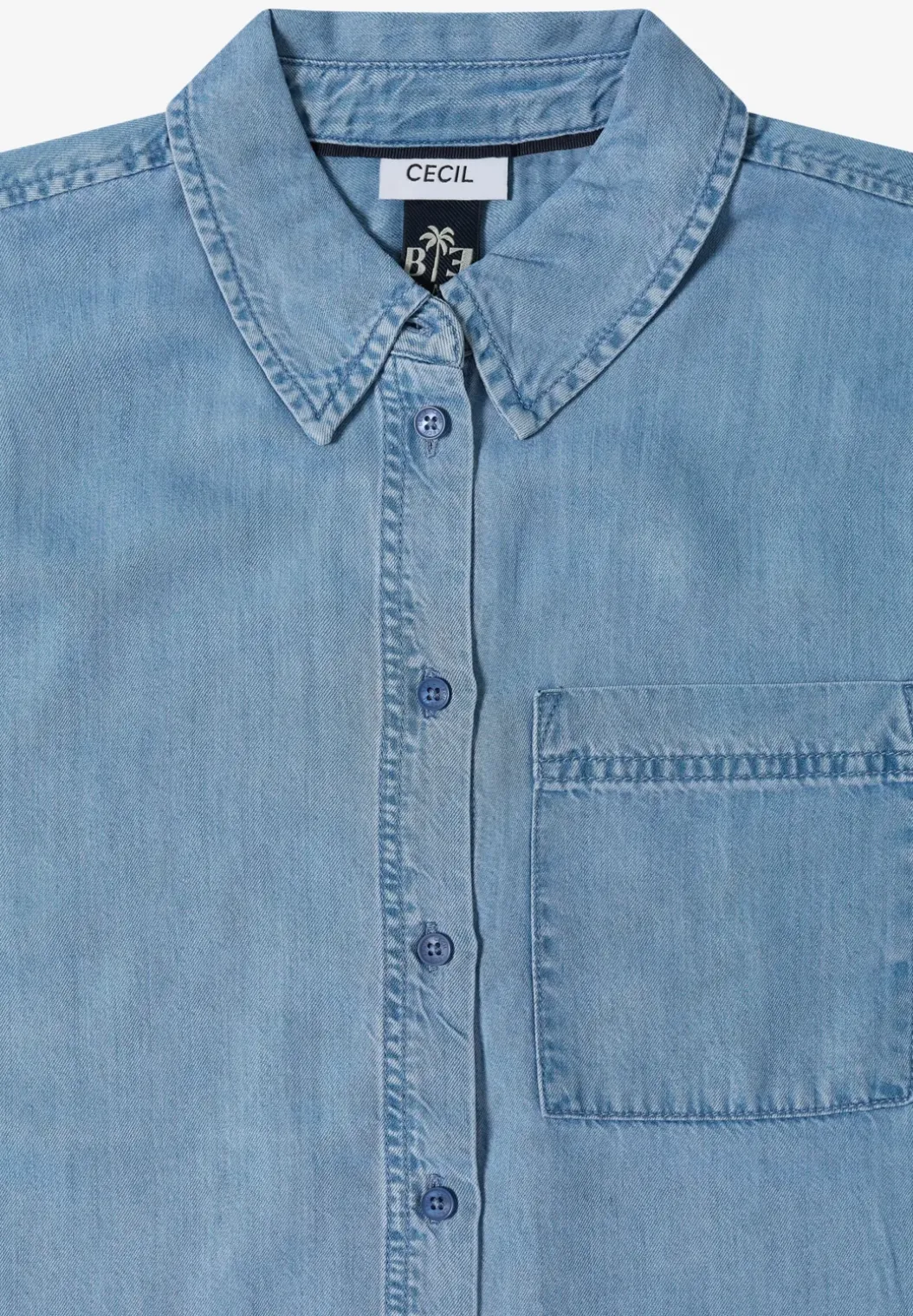 Overhemdblouse met korte mouwen in denimlook