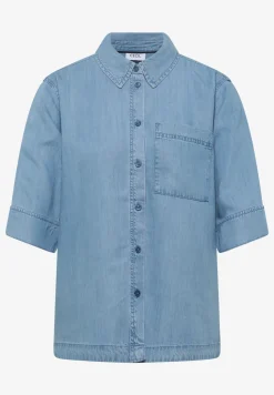 Overhemdblouse met korte mouwen in denimlook