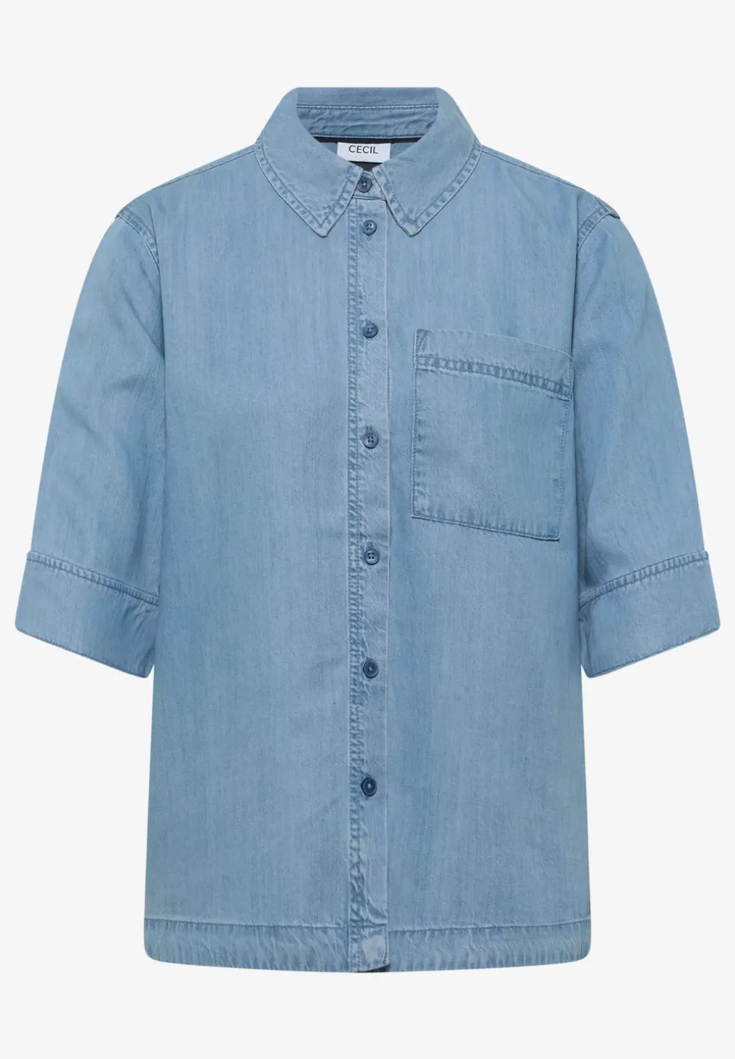 Overhemdblouse met korte mouwen in denimlook