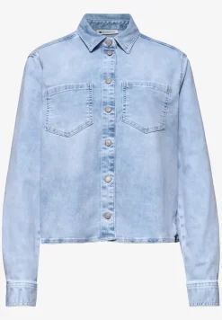 Overhemdblouse met lange mouwen in denimlook