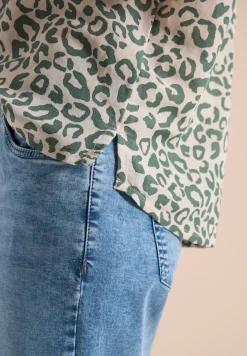 Overhemdblouse met leoprint in linnenmix