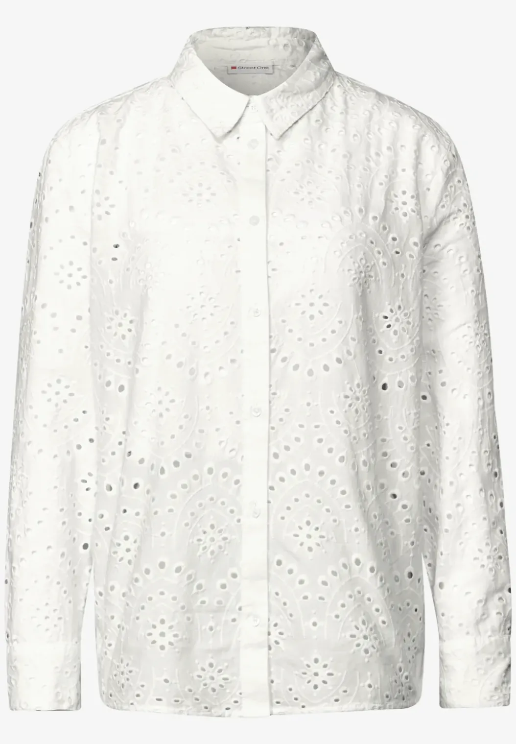 Overhemdblouse met oogjesborduursel