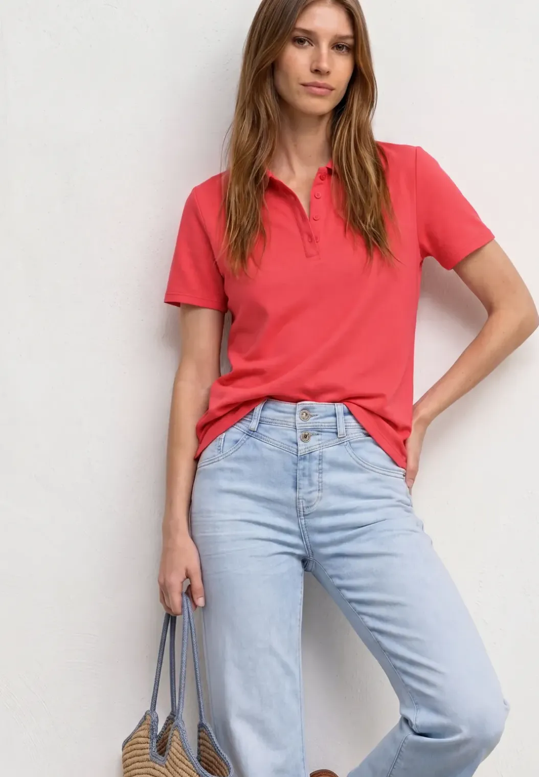 Poloshirt met korte mouwen en geribde structuur