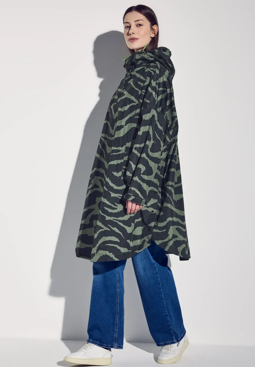 Poncho met capuchon en print