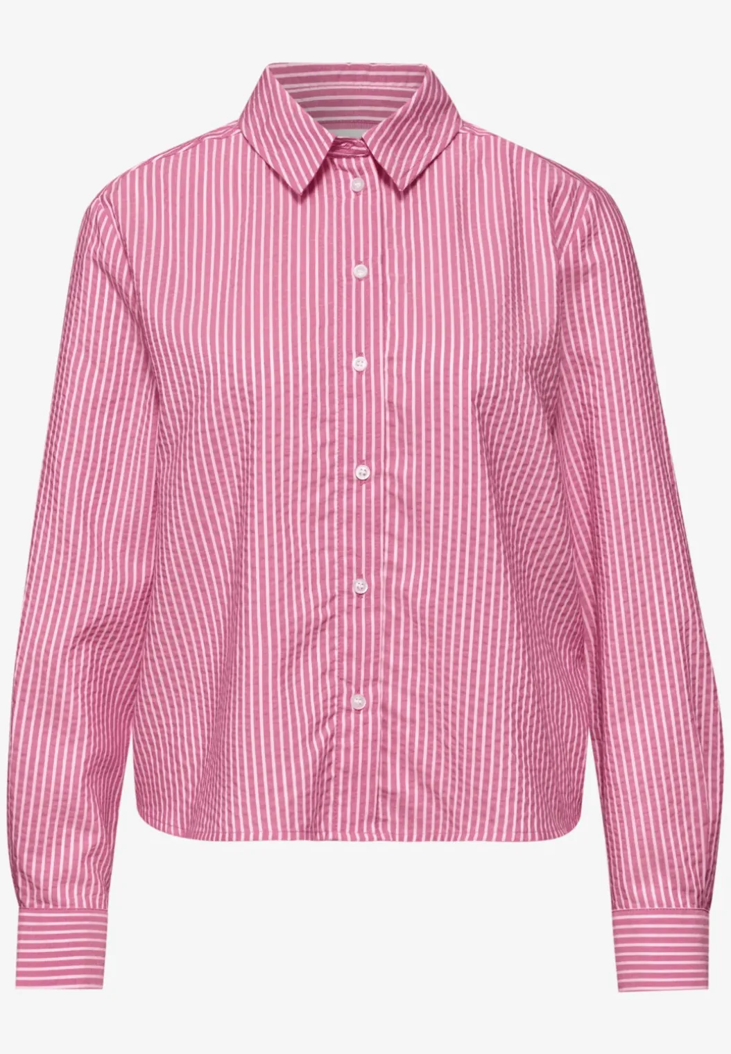 Seersucker blouse met lange mouwen