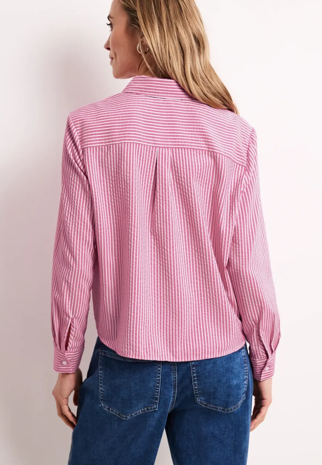 Seersucker blouse met lange mouwen