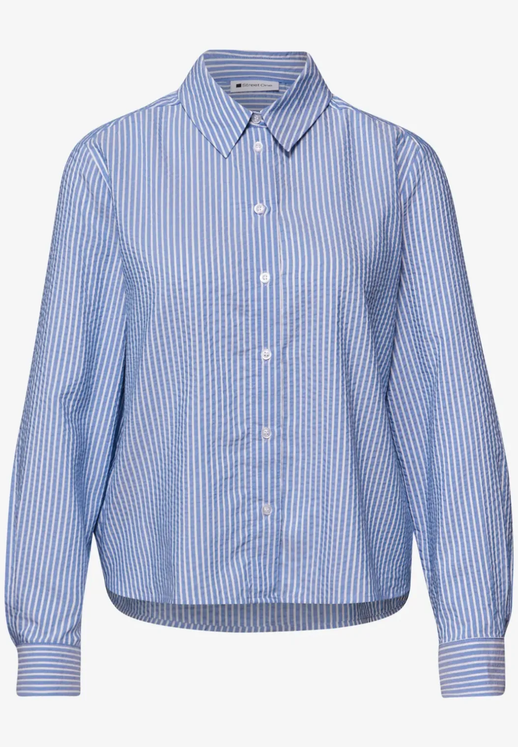 Seersucker blouse met lange mouwen