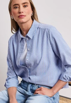 Seersucker blouse met lange mouwen