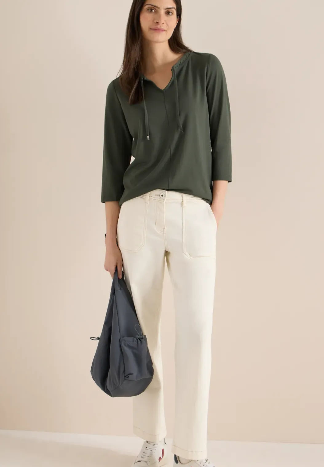 Shirt met 3/4 mouwen en split neck