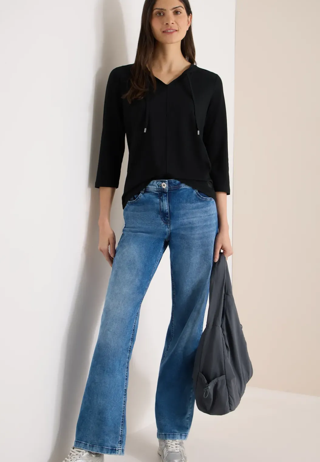 Shirt met 3/4 mouwen en split neck
