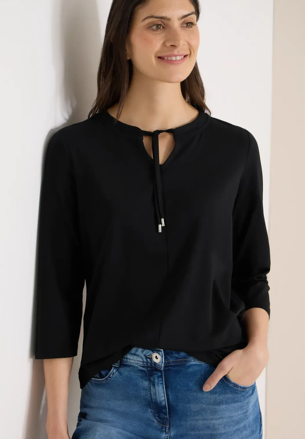 Shirt met 3/4 mouwen en split neck