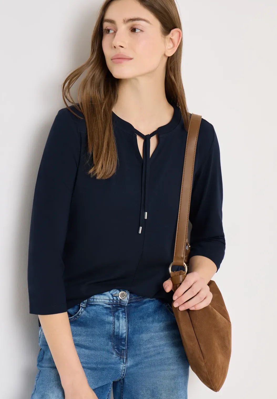 Shirt met 3/4 mouwen en split neck