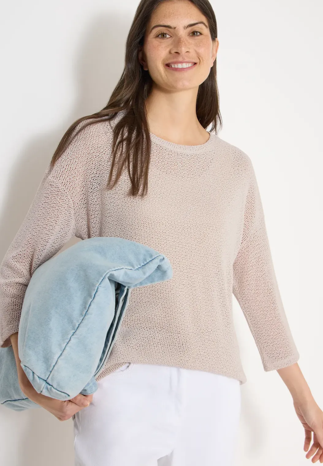 Shirt met 3/4 mouwen in ajourlook