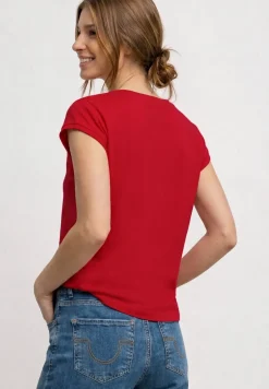 Shirt met boothals en decoratief detail