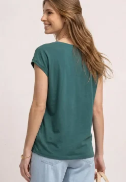 Shirt met boothals en decoratief detail