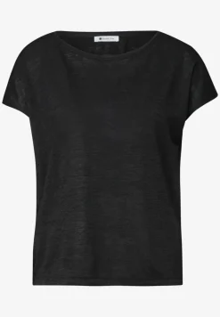 Shirt met boothals en smokdetail