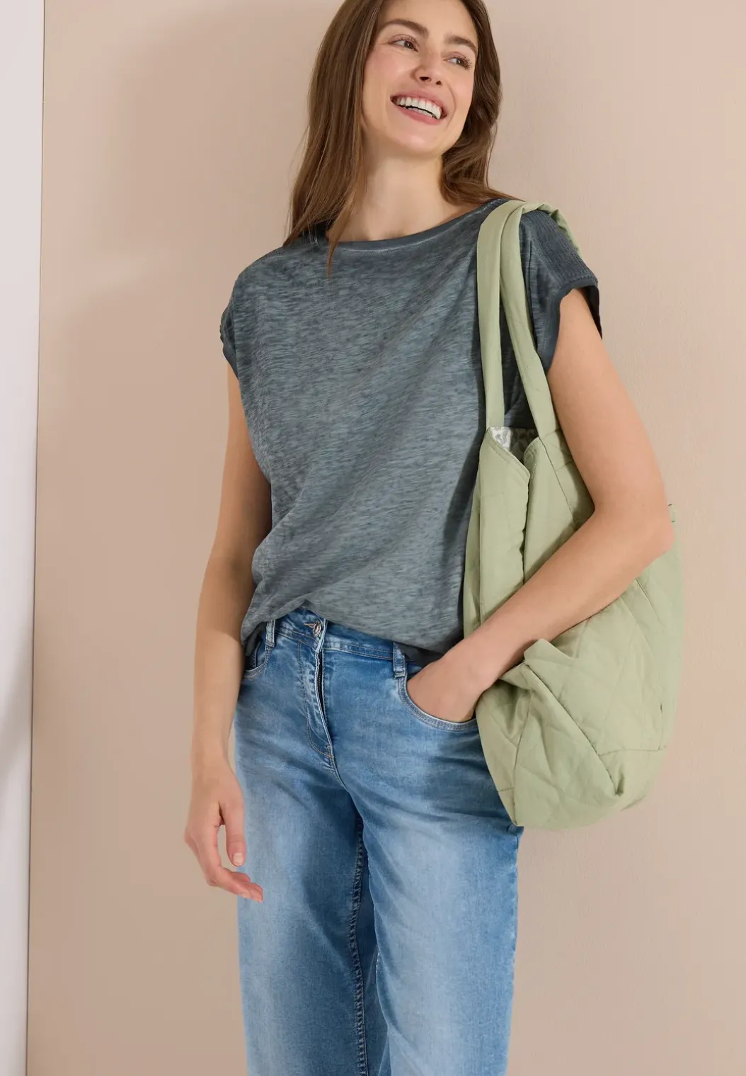 Shirt met boothals in garment-dyed look