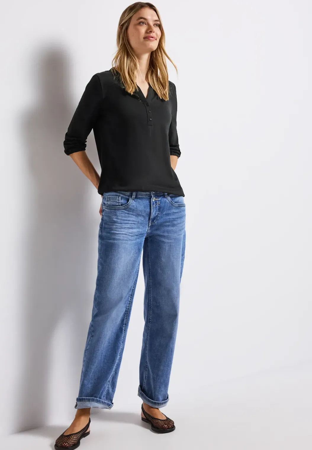 Shirt met gespleten hals