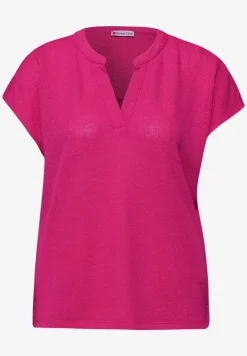 Shirt met gespleten hals in gebreide look