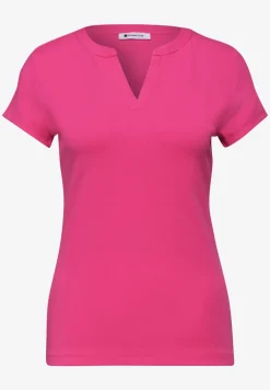Shirt met gespleten hals en satijnen details