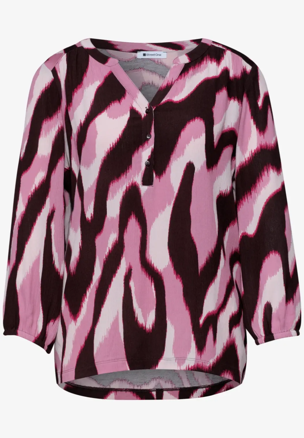 Shirt met gespleten hals en structuurmix