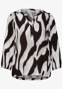 Shirt met gespleten hals en structuurmix