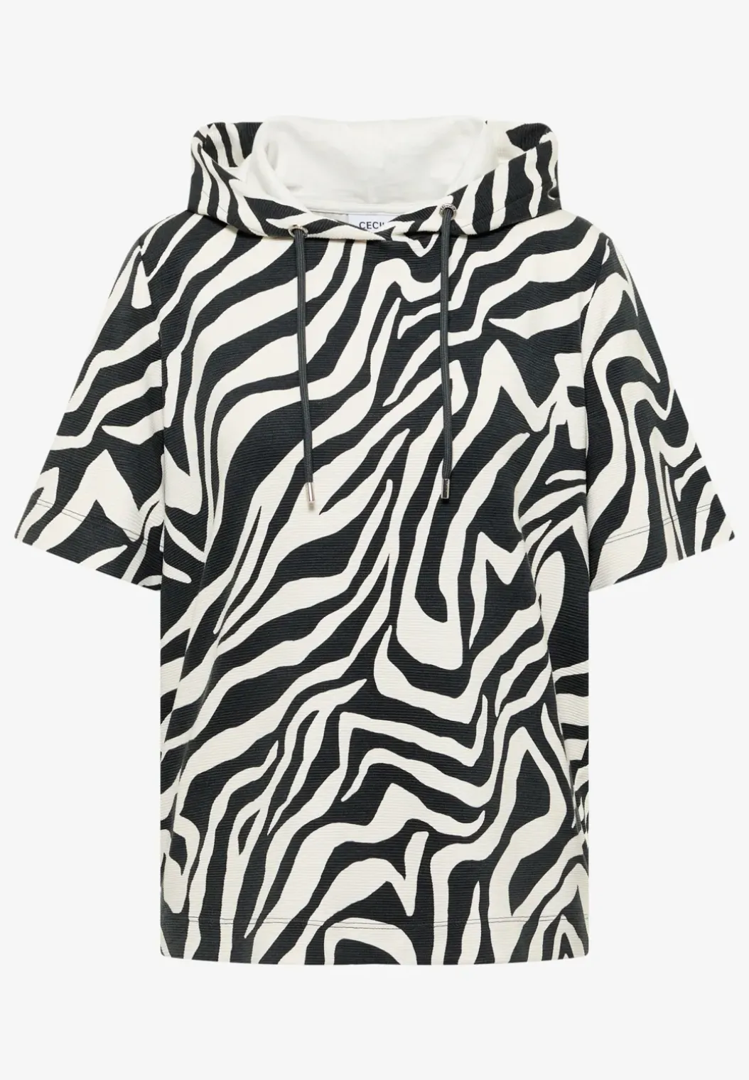 Shirt met korte mouwen, capuchon en structuur