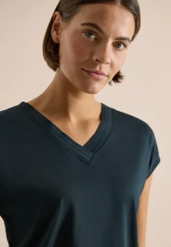 Shirt met korte mouwen en V-hals in effen kleur