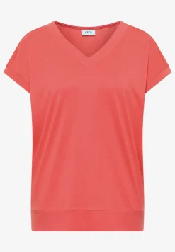 Shirt met korte mouwen en V-hals in effen kleur