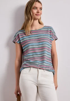 Shirt met korte mouwen, ronde hals en strepen