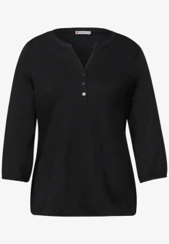 Shirt met 3/4-mouwen, split neck en knopen