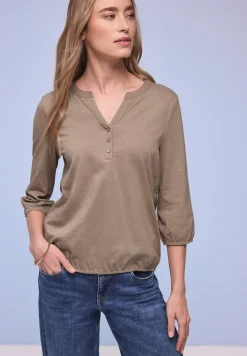 Shirt met 3/4-mouwen, split neck en knopen