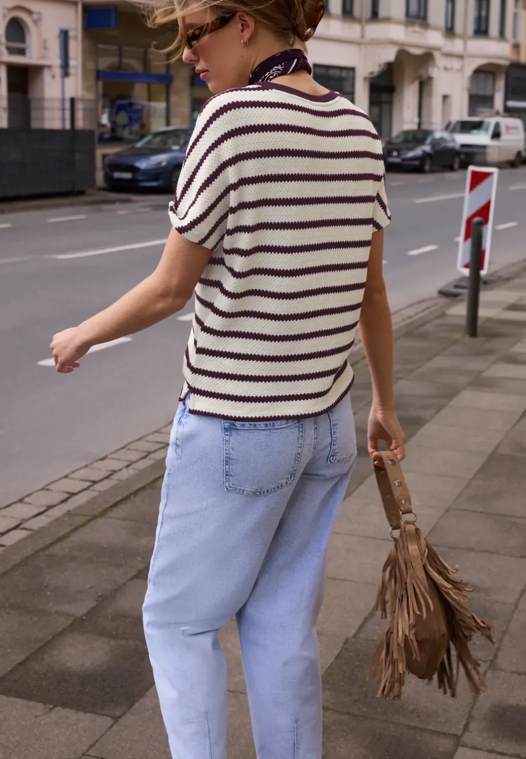 Shirt met overhangende schouders in gebreide look